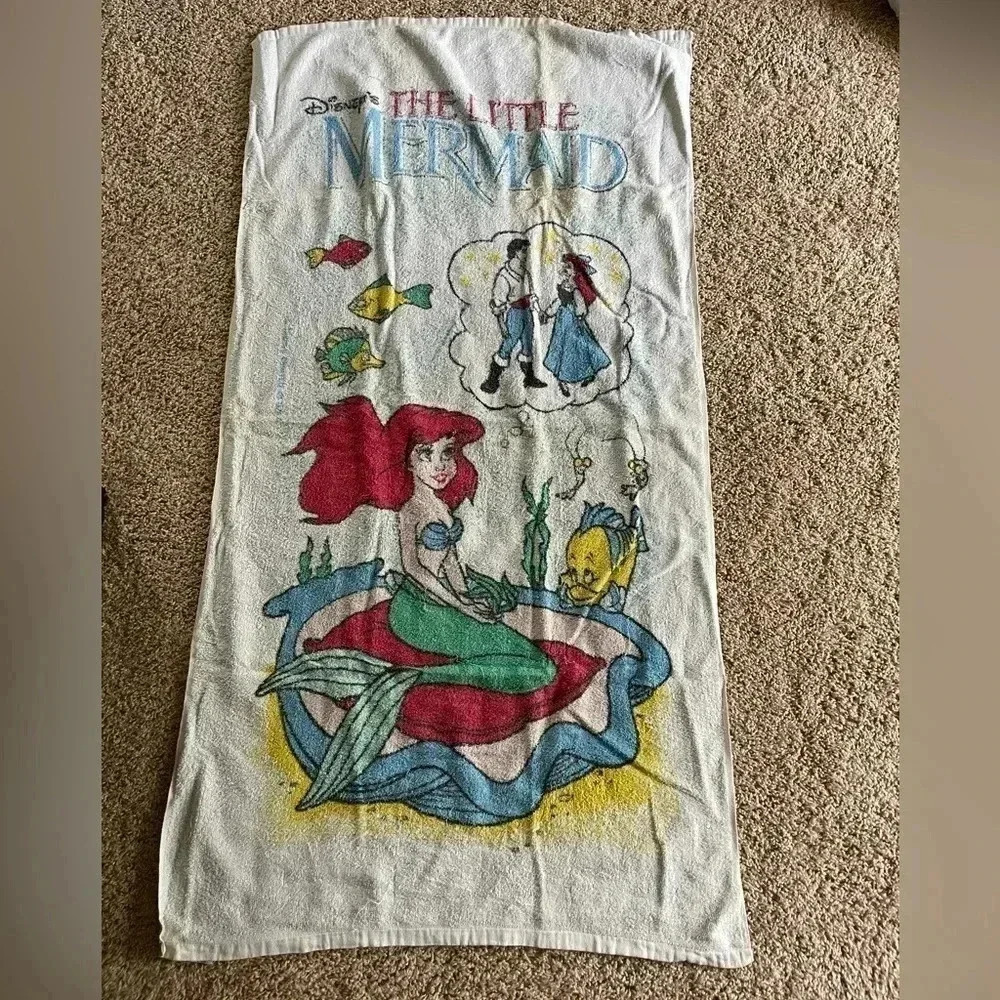 Disney The Little Mermaid Vintage 90’s Beach Towel 52” x 27.5” Ariel Sebastian